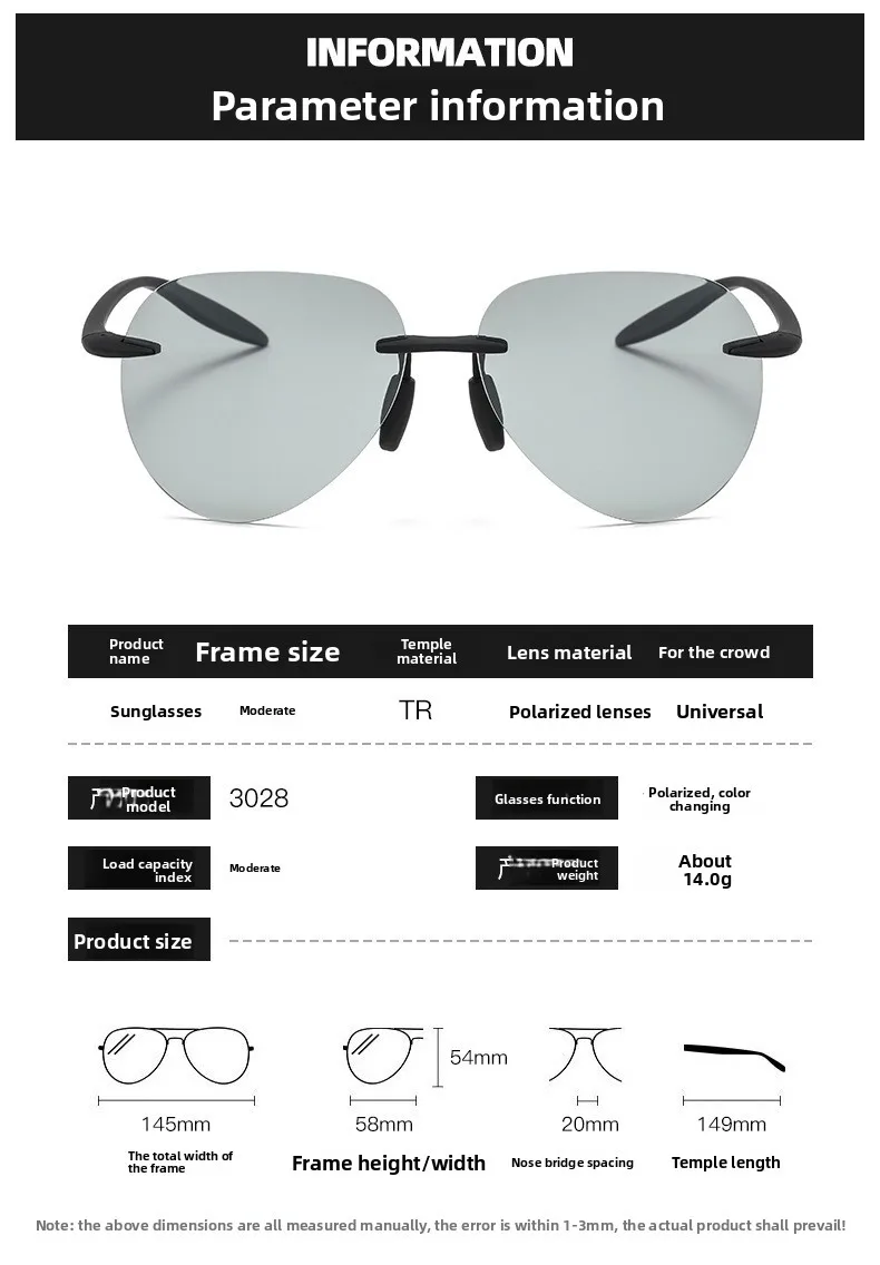 Ultraleichte rahmenlose TR90-Sonnenbrille mit UV-Schutz, krötenförmigem Design für Herren, polarisierte Fahrerbrille, Angelbrille – Detail 10