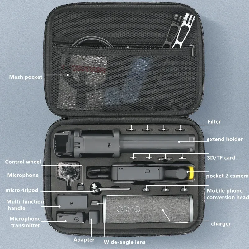 Description Picture 3 of itemPortable Case Gimbal Camera Filter Wide-angle Lens Selfie Stick Storage PU Waterproof Bag for DJI Osmo Pocket 2 Accessories