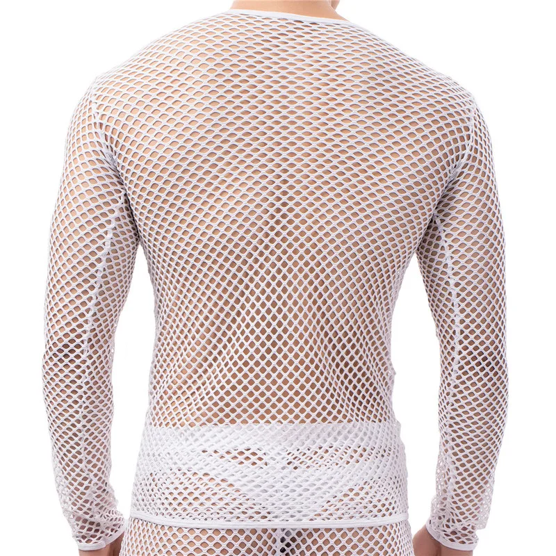 Sexy Mens Underwear Transparent Fishnet Mesh Shirts Hollow Out Briefs Thongs Shorts Undershirts Sleepwear Bathrobes Skinny Pants