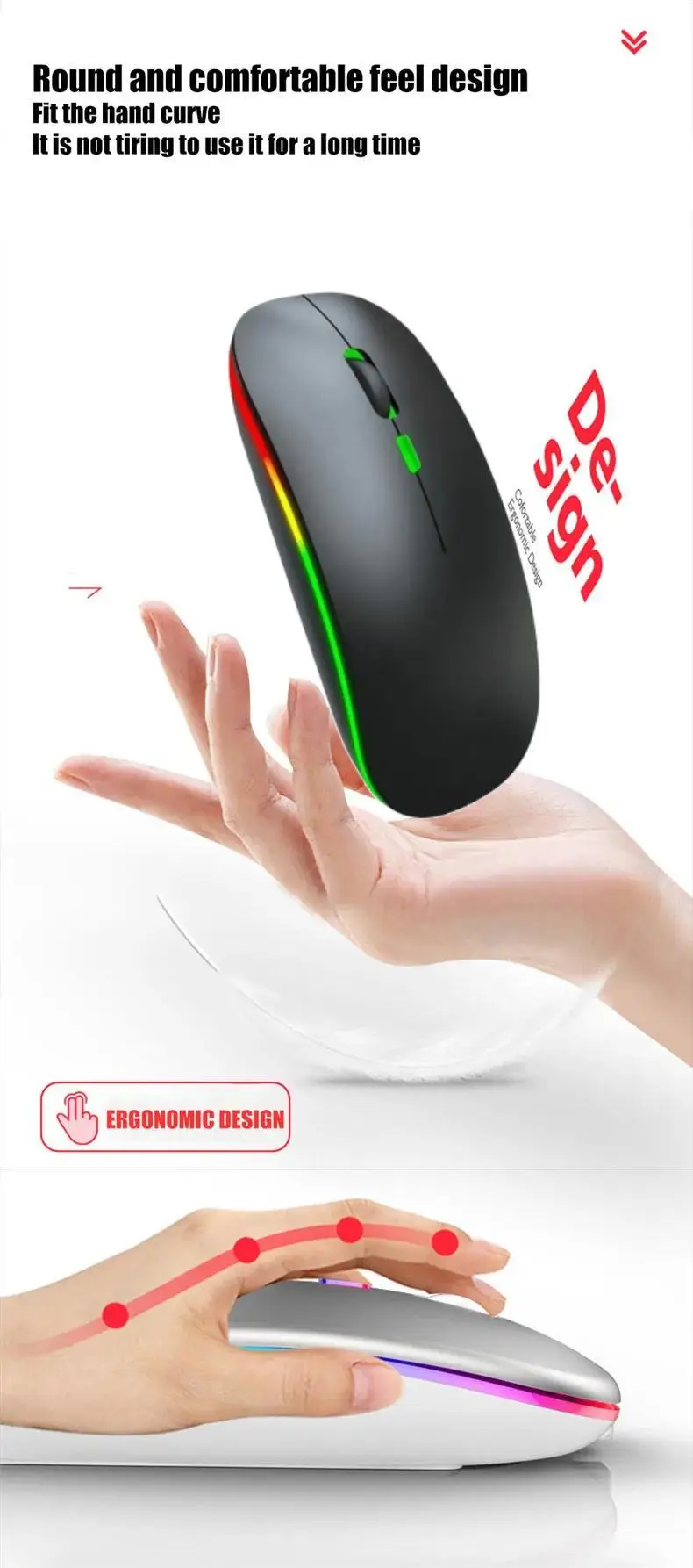 ماوس ألعاب لاسلكي مريح RGB قابل لإعادة الشحن 2.4G - صورة المنتج 9