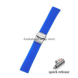 Silicone Quick Release Diving Sport Watchband with Metal Buckle - 22mm (Blue - Silver)