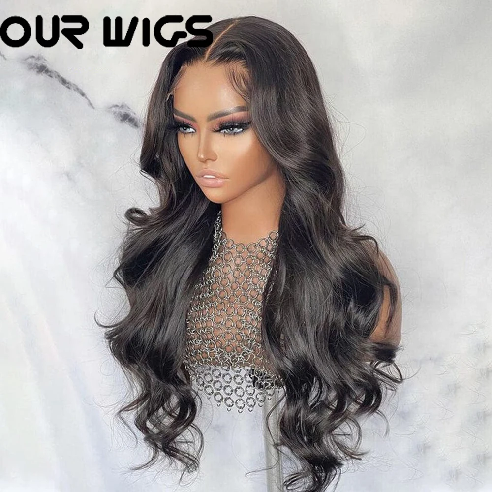 

Body Wave Lace Front Wigs Synthetic 13X4 Lace Front Wigs For Black Women Chocolate Brown Colored Middle Part Glueless Lace Wig