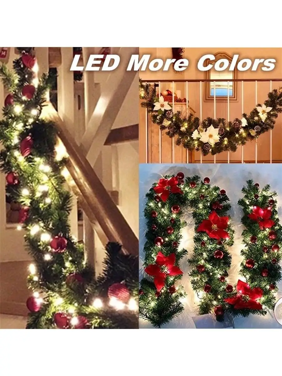 2,7 M Weihnachten LED Rattan Girlande Dekorative Künstliche Blume Kiefer Ornament Weihnachten Party Hause Kamin Tür Treppen Dekor