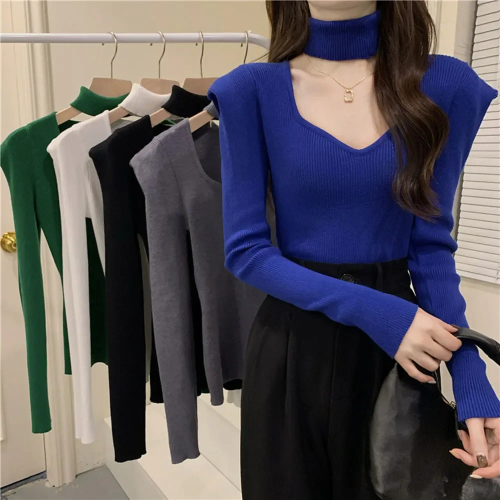 

Женский трикотажный пуловер с длинным рукавом и V-образным вырезом