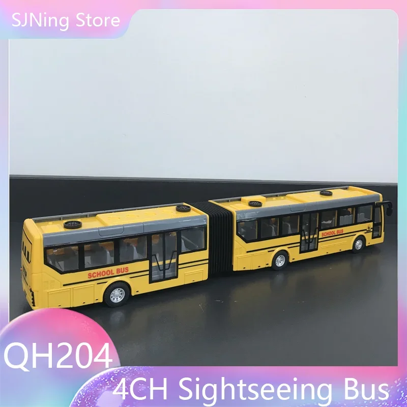 1:48 4CH Yellow RC Single Double Bus Light Sound Electric School Tourist Sightseeing Vehicles Car Simulagtion Toys Gifts 2