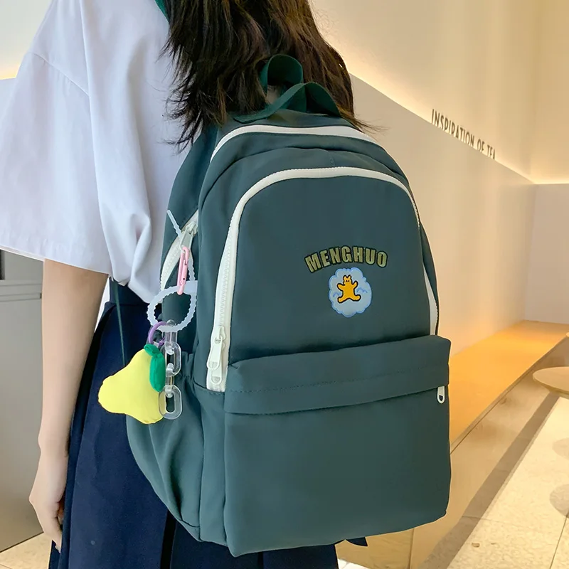New Women Nylon Backpack Student Trendy Lady Leisure Solid Color Book Bag Female Laptop College Backpack Fashion Girl School Bag 2