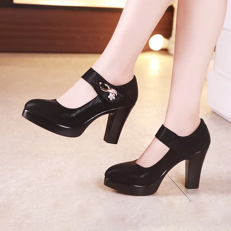 

Block Heel Platform Pumps Women Shoes 2023 Spring Floral Black High Heels Shoes Ladies Elegant Office Shoe 41 42 43