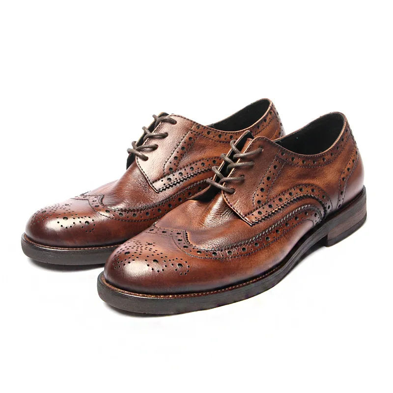 

Mature Business Men's Brock Carved Round Toe Genuine Leather Shoes British Man Elegent Brogue Oxfords