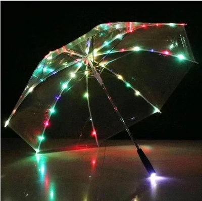 

Creative New Fashion Cool Umbrella With LED Features 8 Rib Light Transparent With Flashlight Handle Umbrellas