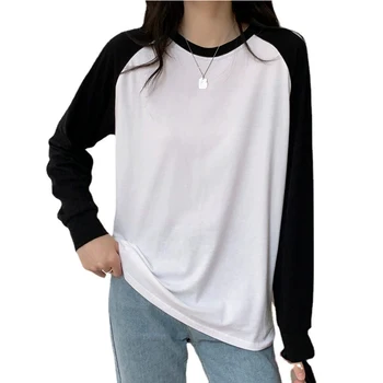 Woman Casual Long Sleeve Crew Neck T-Shirt Women's Regular Solid Color T Shirt All Seasons Tees Tops Ladies Clothing Streetwear 1