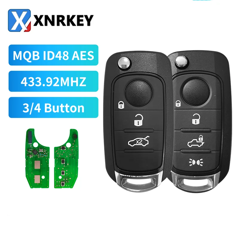 XNRKEY 3/ 4 Button Smart Card Remote Control Car Key ID48 Aes Chip Flip Key For Fiat Flip cover Car Key