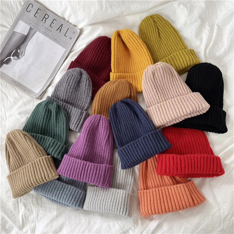 

Korean Versatile Solid Color Acrylic Hat Women Autumn and Winter Leisure Student Knitted Skull Hats Outdoor Warm Beanie Bonnet