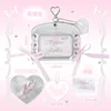 Lace Kpop Photocard Holder Sweet Chic Sliver Color Student ID Card Cover Case with Key Ring Bow Ribbon Photo Card Protector 6