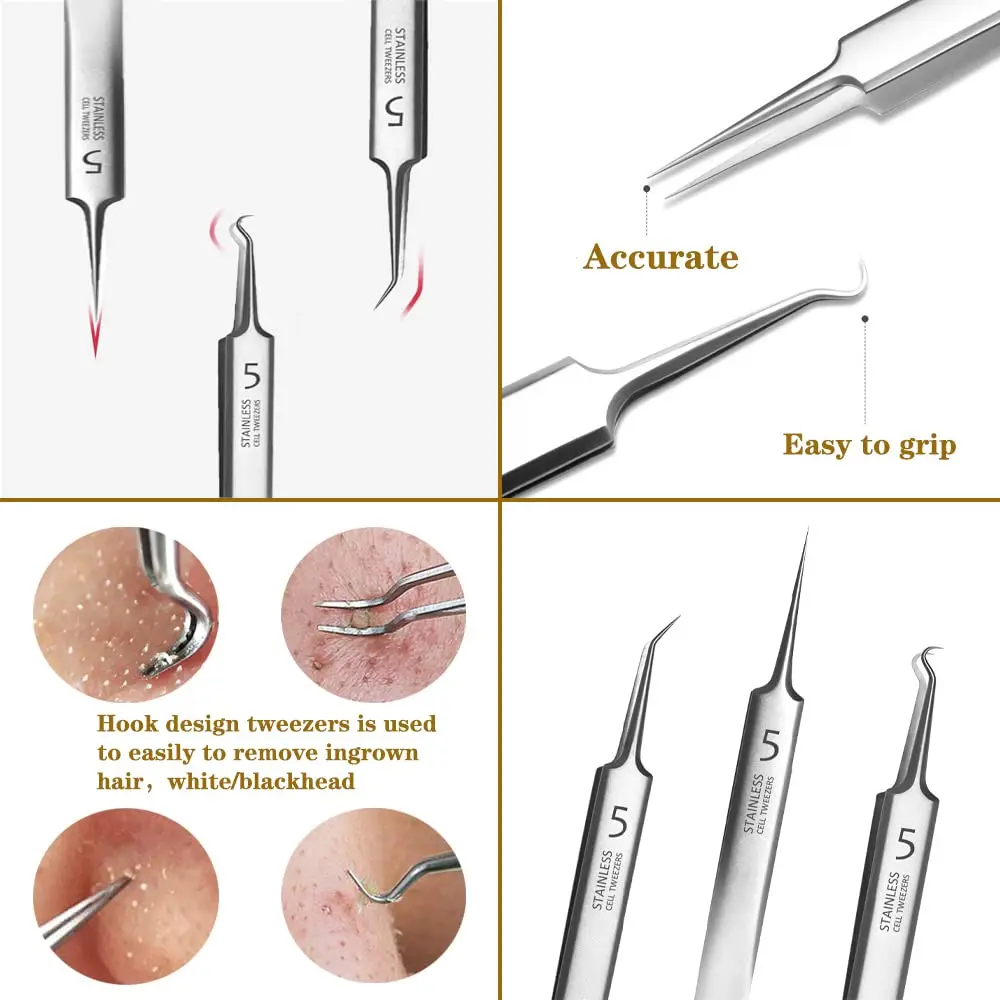 German Ultra-fine No. 5 Cell Pimples Blackhead Clip Tweezers Beauty Salon Special Scraping & Closing Artifact Acne Needle Tool