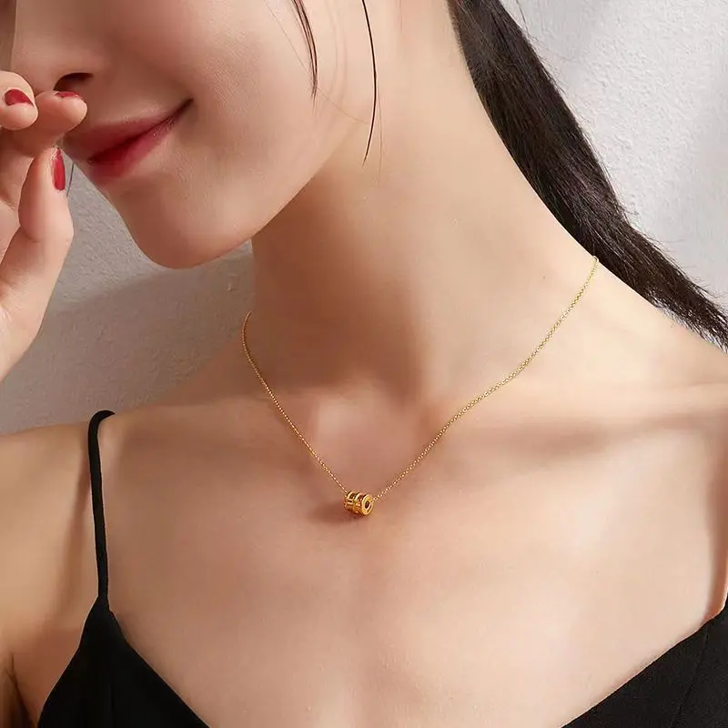 AU999 pure gold necklace female 24K clavicle chain small waist pendant simple temperament jewelry necklace metal seal