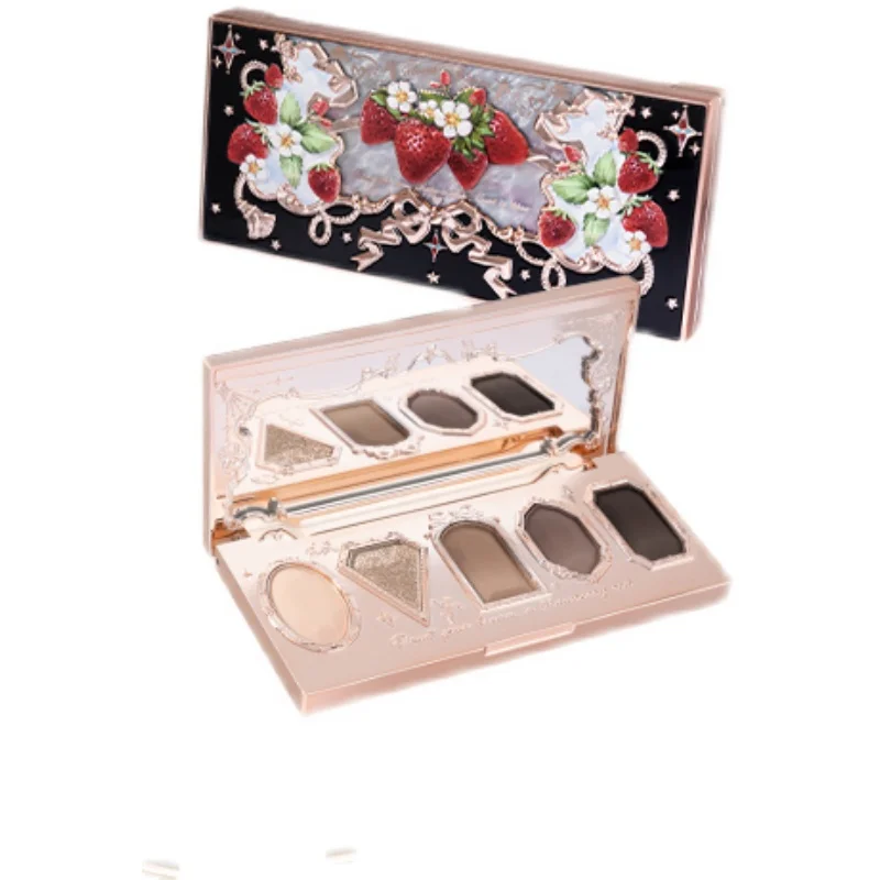 

CX Strawberry Rococo Eye Shadow Plate Five-Color Relief Gem Eye Shadow Mashed Potatoes Delicate Color Matte Shimmer