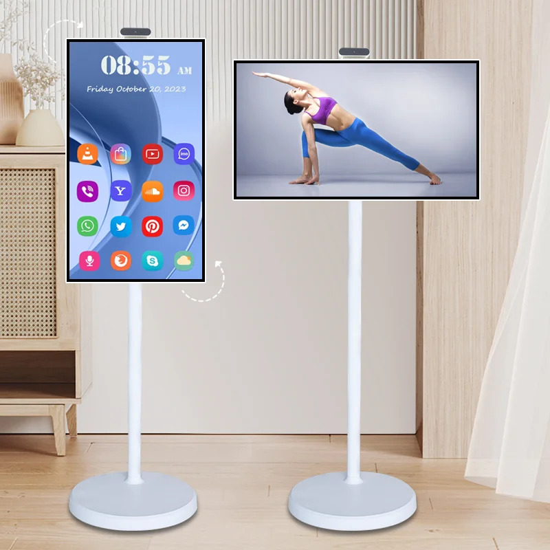 מסך מגע נייד לטלוויזיה חכמה בגודל 32 אינץ', מצלמת אנדרואיד ניידת, תצוגה ניידת לטאבלטים ומחשבים ניידים, גלגלים לטלוויזיה נטענים