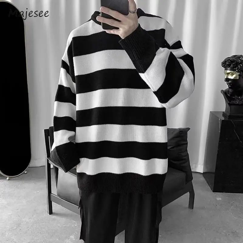 

Striped Sweaters Men Classic Contrast Color Leisure Hong Kong Style Knitting High Street Slouchy Couple Versatile Ins Unisex