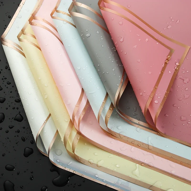 Waterproof Golden Border Wrapping Papers Rose Flower Gifts 20PCS