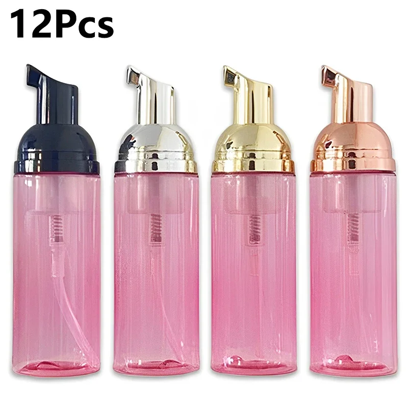 12Pcs 60ml Pink PET Foam Bottle Refillable Shampoo Pump Bottle Travel Portable Face Cleaning Cosmetic Container Skin Care Tools 12pcs eva foam mat