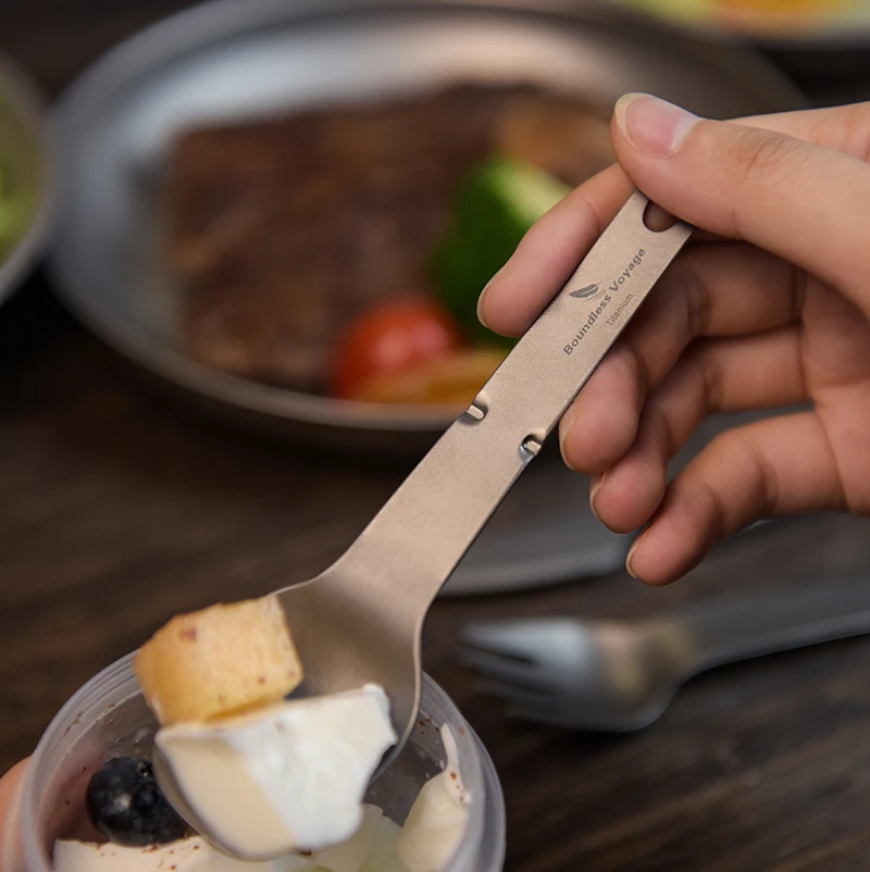 Boundless Voyage Titanium Cooking Set Spoon Fork Knife Lightweight Outdoor Camping Tableware Knife Fork Spoon Bottle Opener