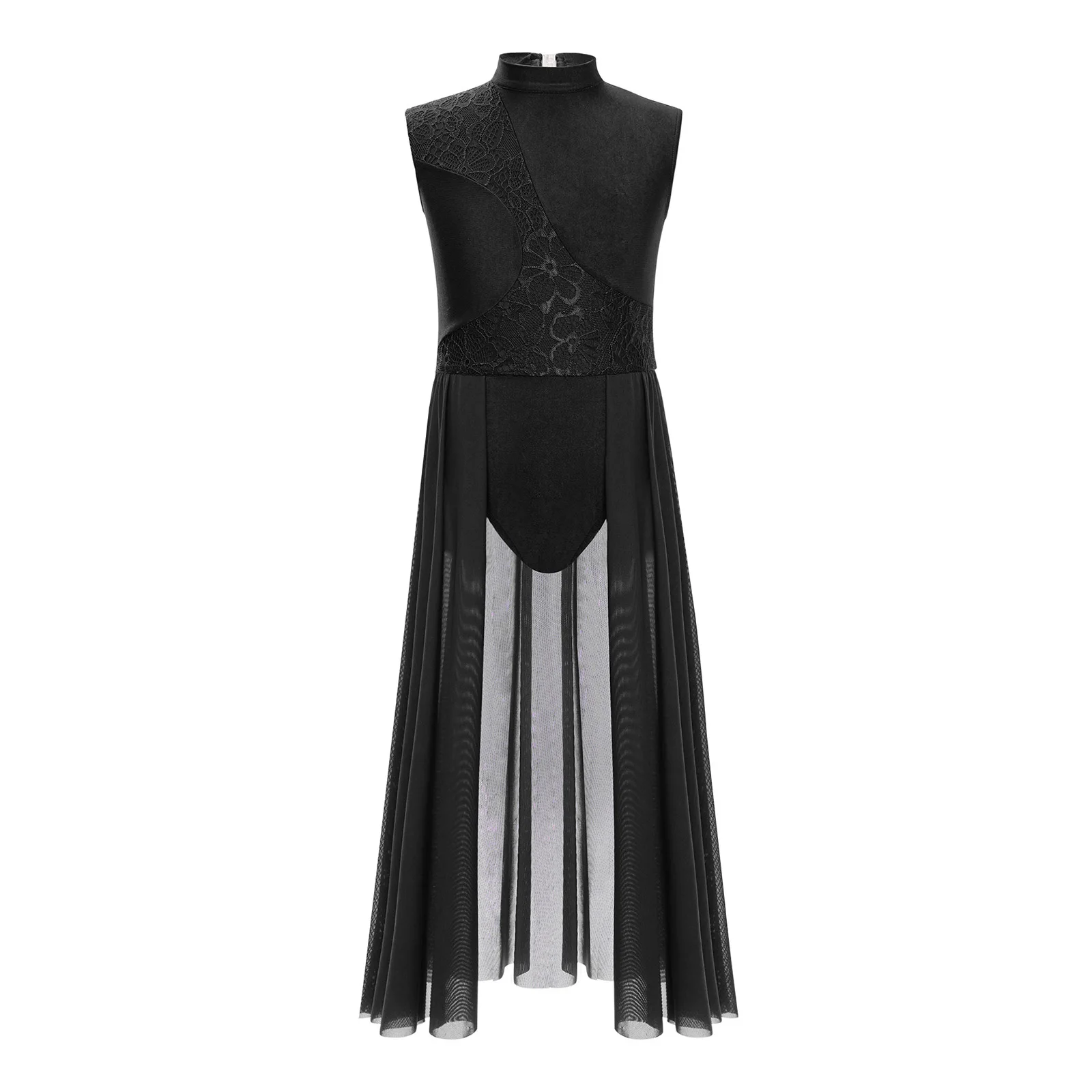Mädchen-Tanzkleid mit Blumenmuster und Spitzenapplikationen, Rückenausschnitt, Ballett-Trikotkleid, Tanzbekleidung, Bühnenkostüm – Detail 17
