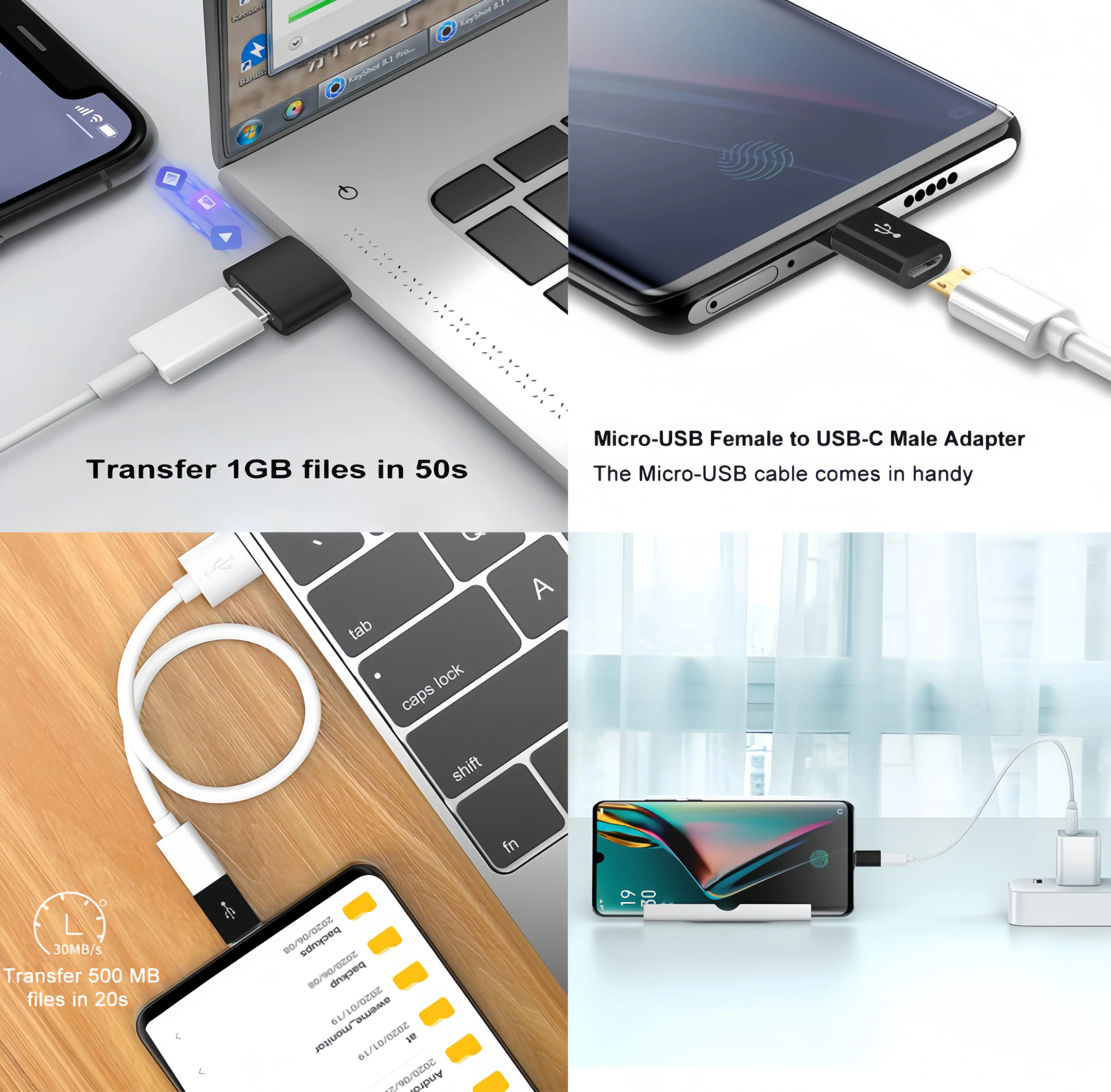 USB C 어댑터 4개 팩, USB C-USB 3.0 OTG 어댑터, 마이크로 USB-USB C 어댑터