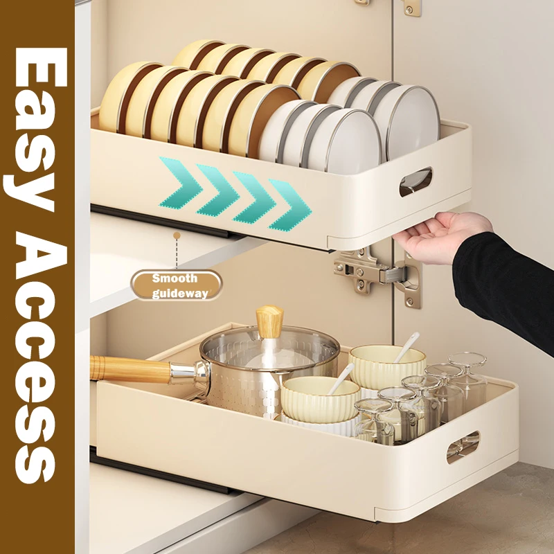 Kitchen Storage Rack with Slide Rails Retractable Drawer Organizer Pull-out Cabinet Organizer Tray Spice Box Kitchen Accessories 3