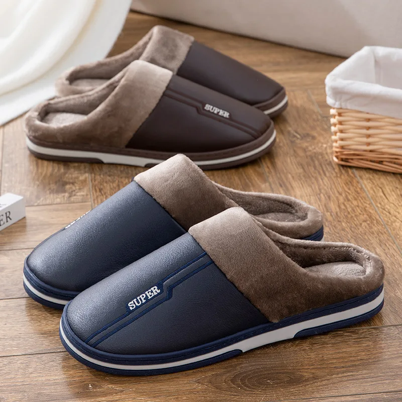 Big Size 49 50 Plus Size Men's Home Slippers Autumn Winter Warm Furry Non Slip Flats Indoor Soft Sole Plush Slides Comfort Shoes fur slippers,plush slippers