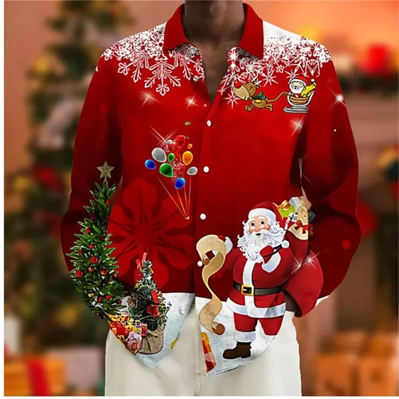 Santa Claus Festival Shirt 3d Print Hot Sale Christmas Long Sleeve Shirt Party Men's Shirt 3d Print Casual Fashion Men Clothing