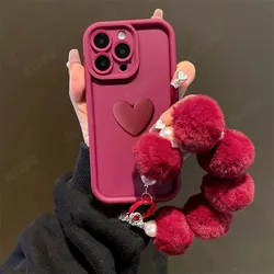 3D Love Heart Plush Chain Phone Case - Luxe Design for Realme 10 ProPlus (Wine Red)