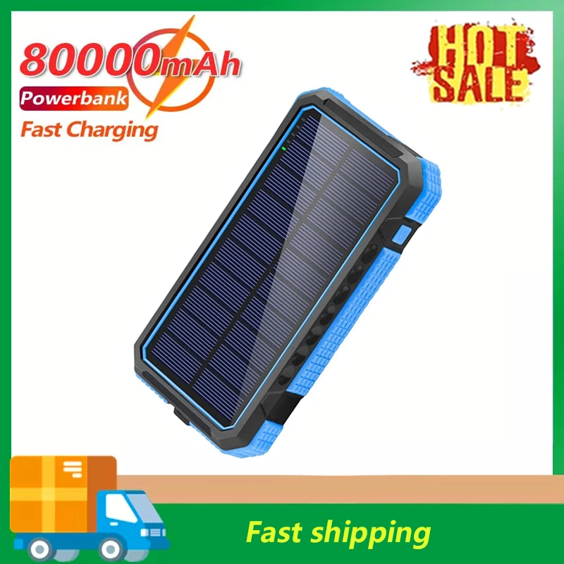 Solar Wireless Charging 80000mAh Power Bank Waterproof Portable External Battery One-way Quick Charger for Xiaomi Iphone Samsung portable battery charger