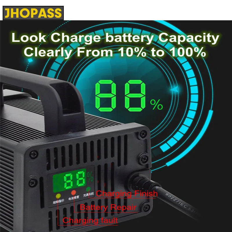 JHOPASS 54.6V 13S lithium smart battery charger with digital LCD display screen