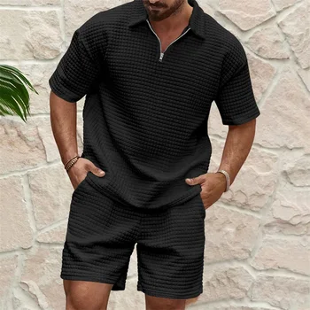 Men s Casual Outfit Short Sleeve Tee with Drawstring Shorts Set for a Stylish Summer Look 3