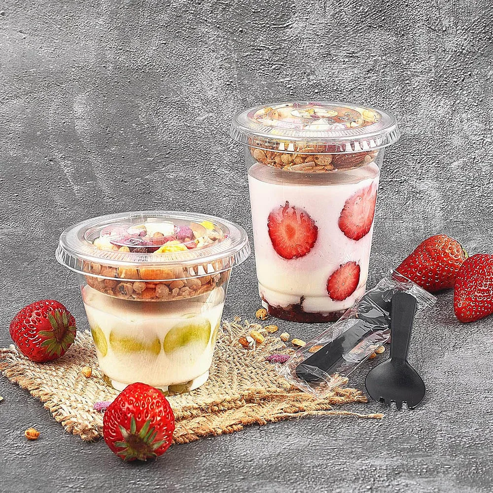 9 oz Clear Plastic Yogurt Parfait Cups with Lids Disposable To Go Cereal Cups for Breakfast Snack Fruit, Veggies and Dips