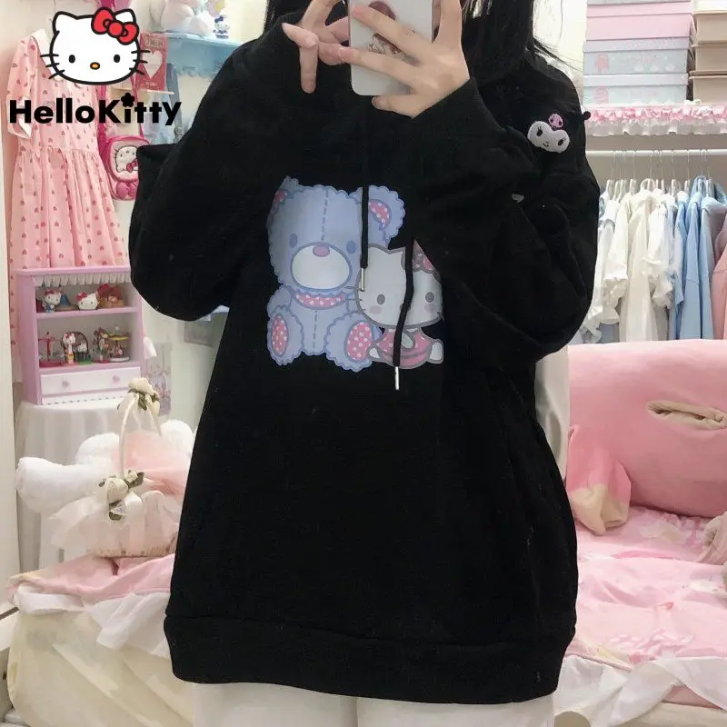 

Sanrio Hello Kitty Cute Loose Hoodie Hotsweet Girls Cartoon Printed Kuromi Women's Sweatshirt Y2k Clothes Student Cardigan Coat