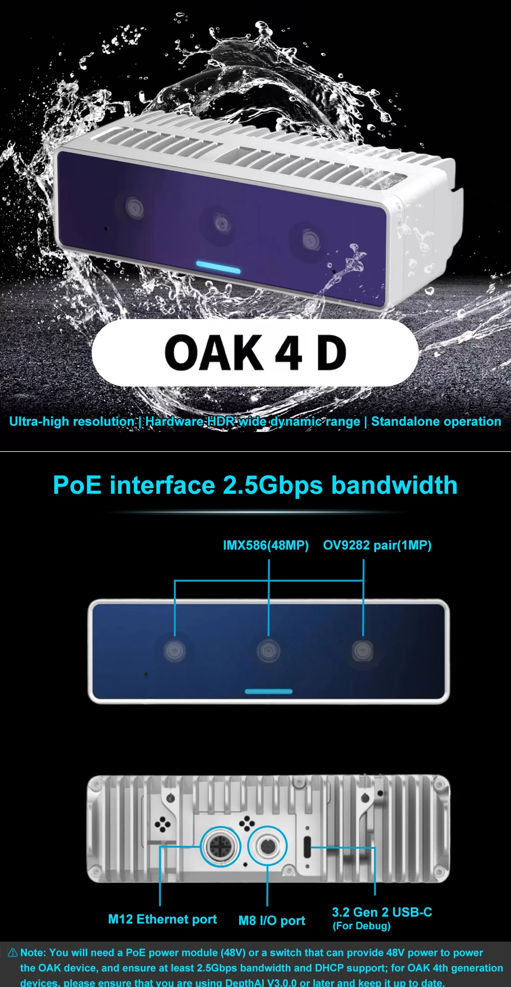 OAK 4 D AI Powered Binocular Depth Camera Ultra-high Resolution HDR Wide Dynamic