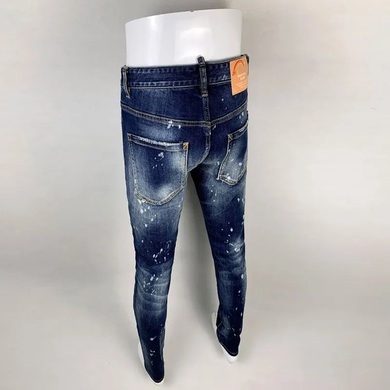 Street Fashion Men Jeans High Quality Retro Blue Stretch Slim Fit Ripped Jeans Men Painted Designer Hip Hop Brand Pants Hombre