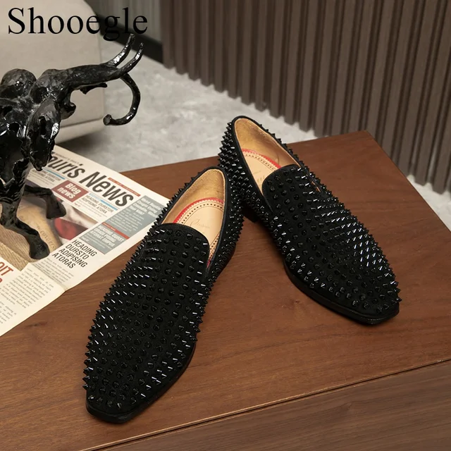 Black Rhinestone Studs Spike Shoes Men Original Black Glitter Diamond  Loafers Shoes Runway Shining Rivets Party Wedding Shoes - AliExpress