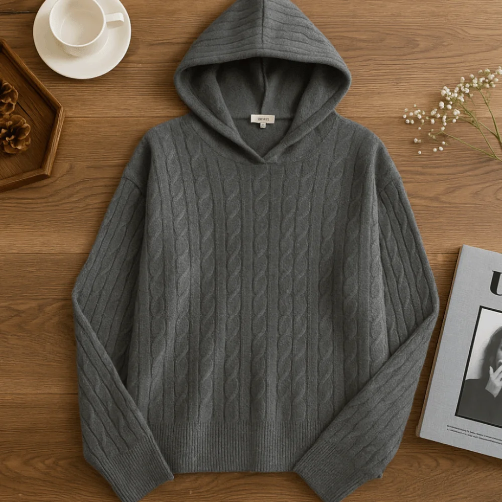 Aesthetic Long Sleeve Knitted Hoodies Pullover Loose Hooded Sweatshirts Casual Simple Hooded Knitted Sweater Women