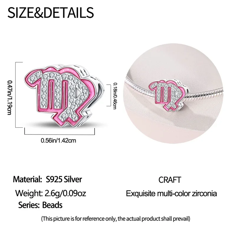 Neue Original 100 % 925 Sterling Silber Zwölf Konstellationen Serie Rosa Charms Perlen Fit Qikaola Armbänder DIY Geburtstag Schmuck – Detail 24