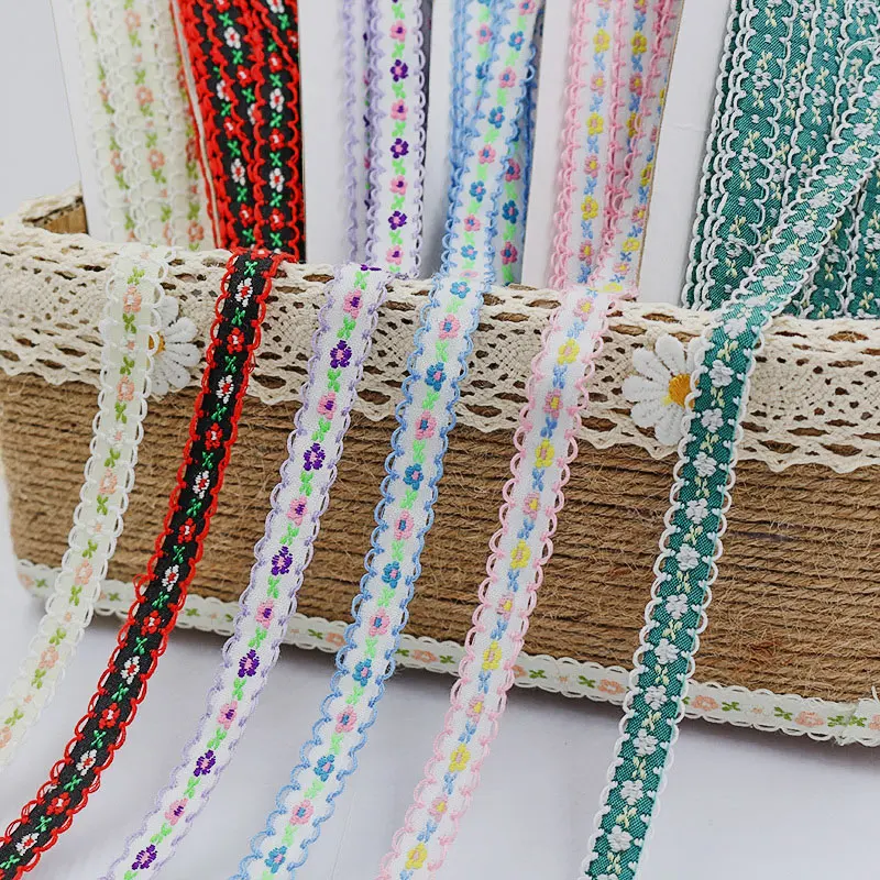폴리에스터 작은 데이지 리본 트림 에스닉 자수 레이스 패브릭 장식 의류 액세서리 DIY 헤어 링 레이스, 2 m/12mm