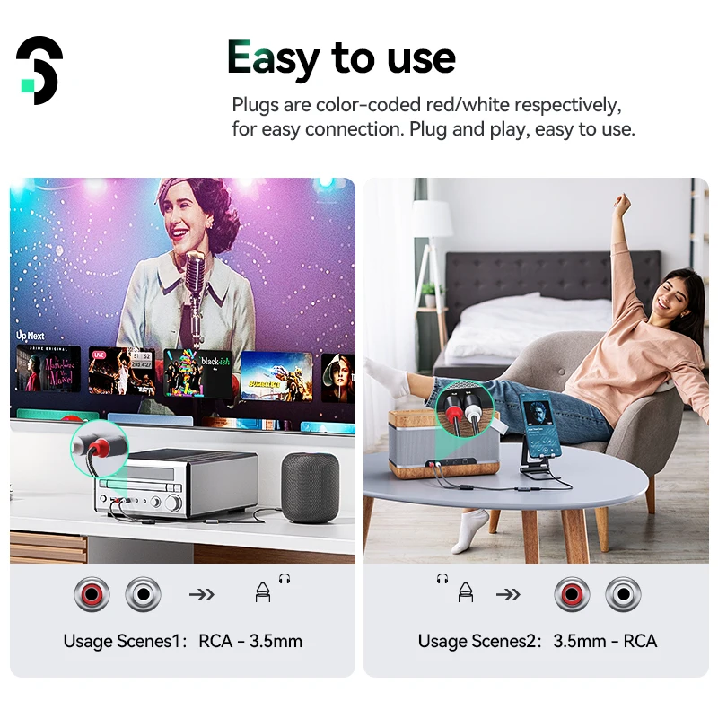 SOOMFON  尡 ִ  ̺, 3.5mm to 2 RCA ̺, -,  ȭƮ Y ø ڵ, -PC 