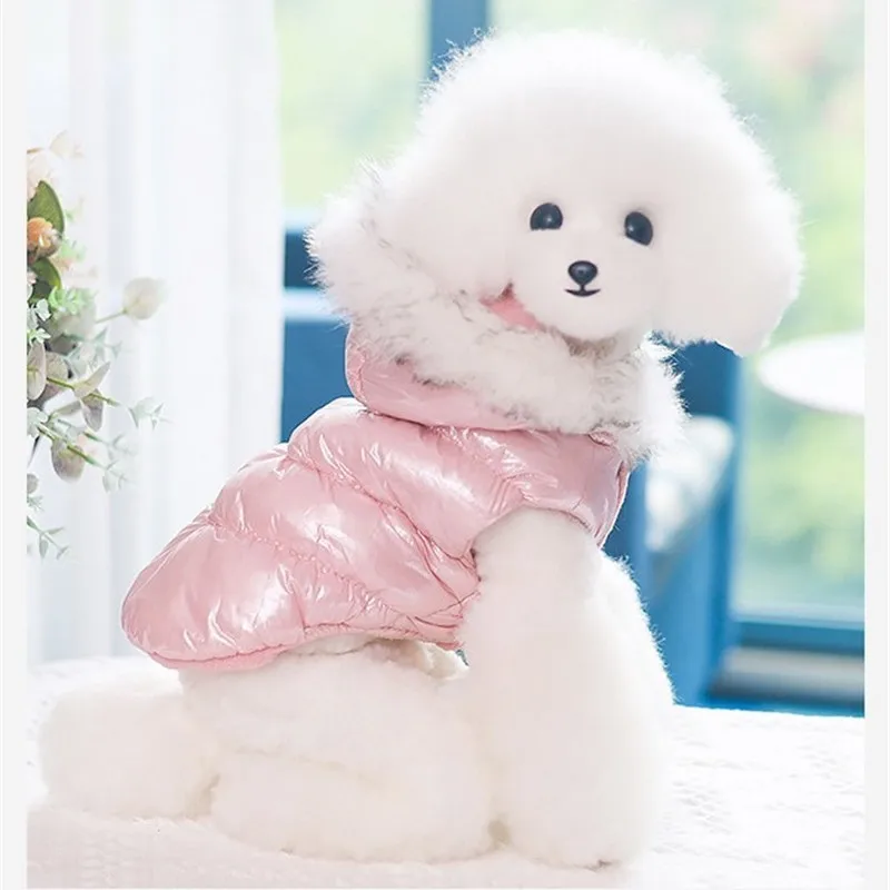 Winter Warm Dog Coat Buckle Design Jacket Pet Cat Puppy Hoodie Winter Clothing Outfit Blue Pink Khaki Beige