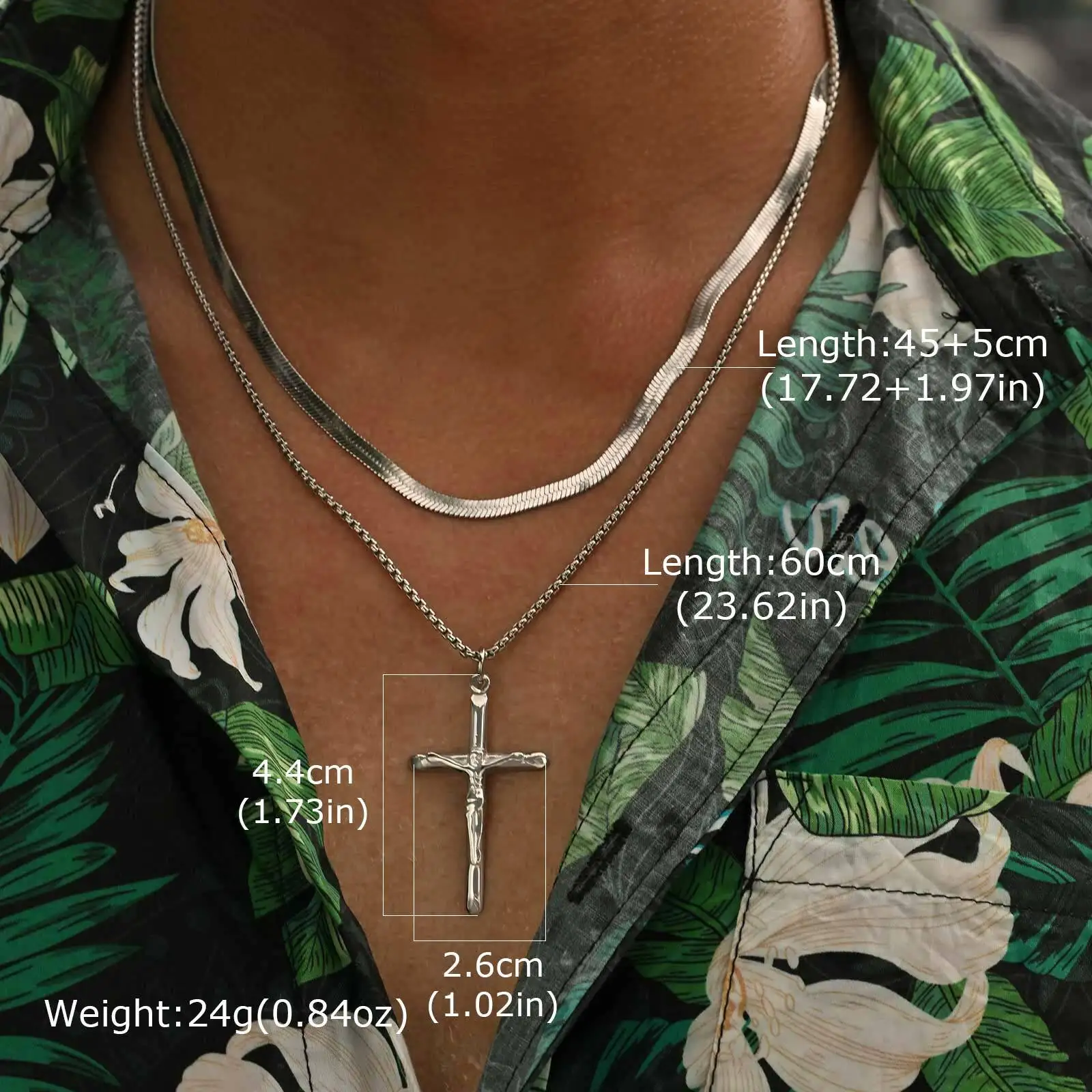 2pcs Catholic Crucifixion Necklace for Men,Stainless Steel Stacked Cross Chain Necklace,Birthday Party Punk Jewelry Gift