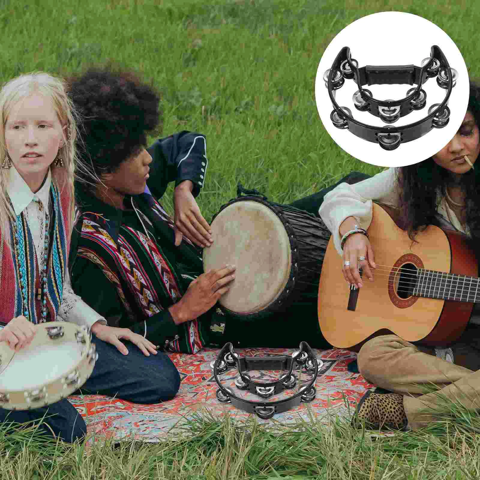

Double Row Jingle Tambourine Half Moon Metal Musical Jingles Tambourine Hand Held