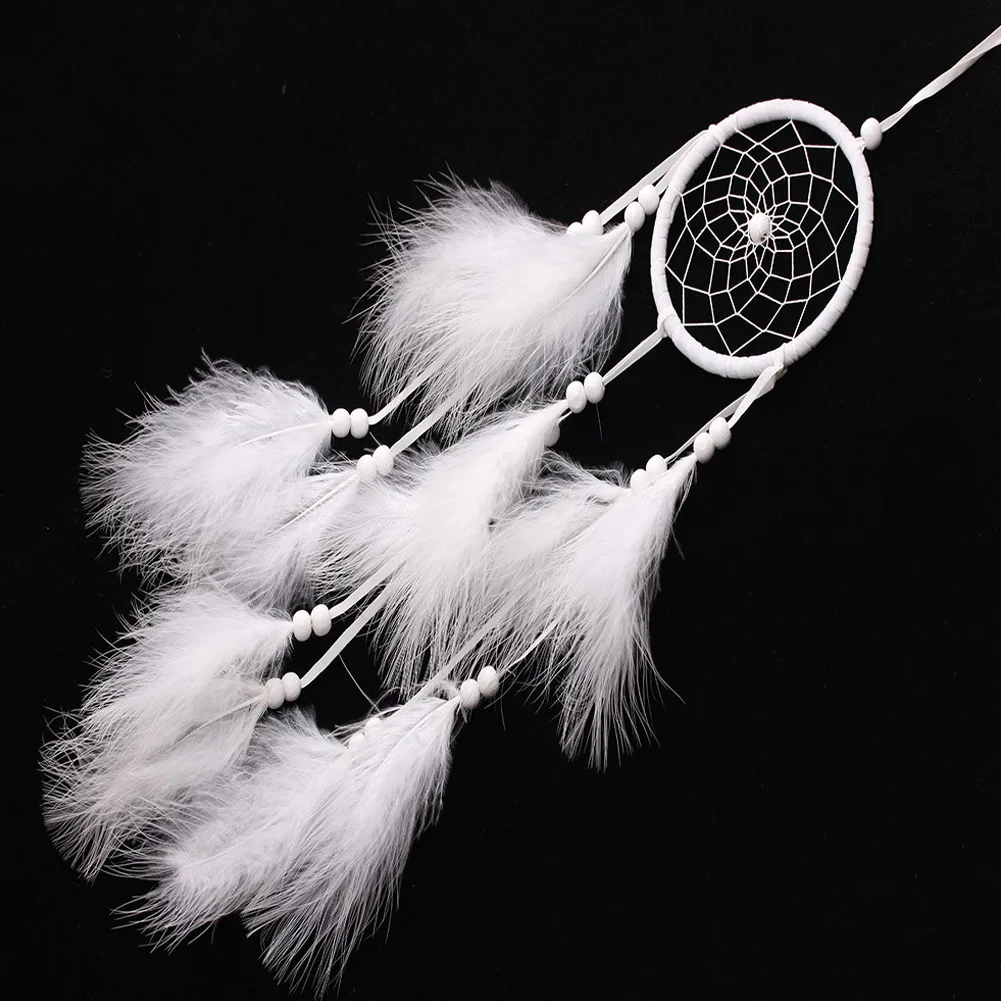White Feather Dream Catcher Wind Chimes - Handmade Wall Hanging Decor