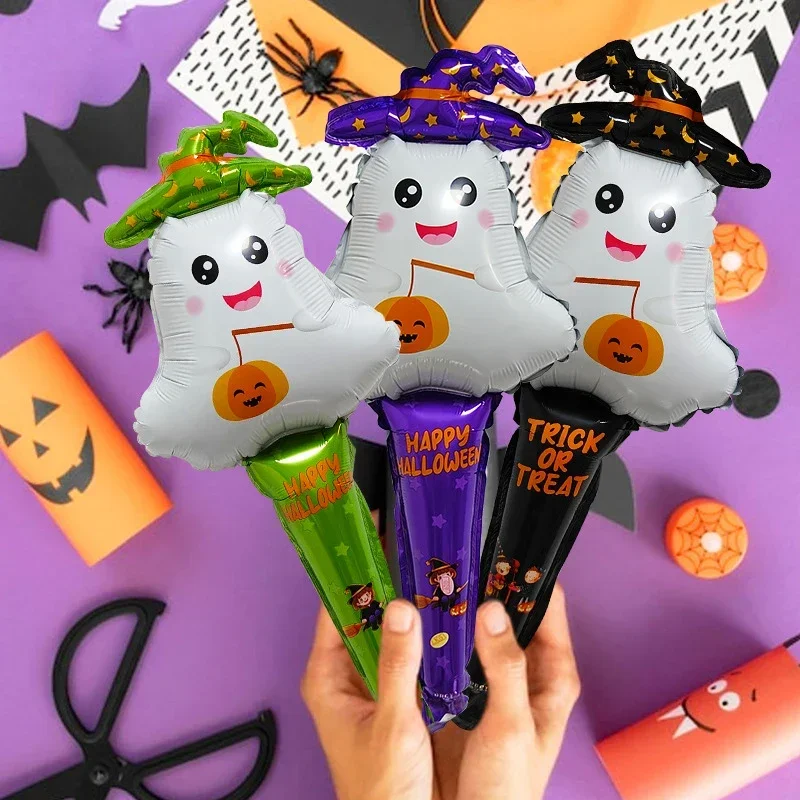6/12/24Pcs Halloween Balloon Stick Hair Hoop Witch Pumpkin Cat Ghost Balloons Sticks Halloween Theme Party Decoration Kids Toys