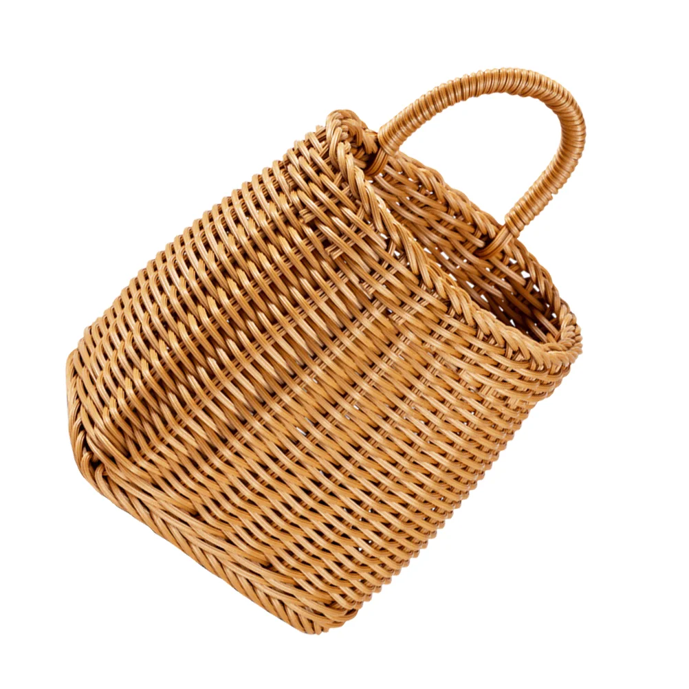 

Hanging Storage Basket Imitation Rattan Woven Basket Plastic Pantry Wicker Basket Wall Hanging Flower Basket Ginger Garlic
