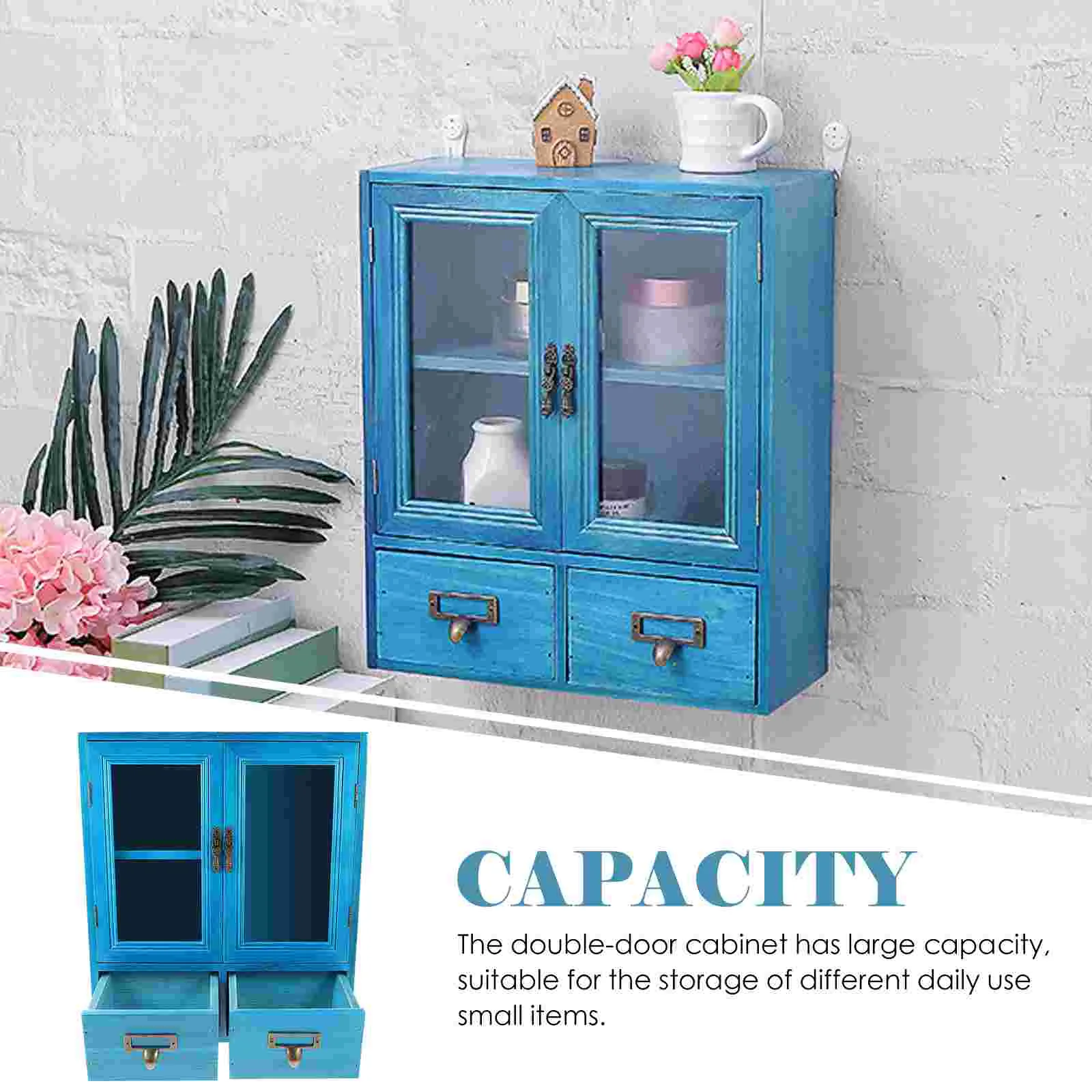 Blue Wooden Wall Cabinet Storage Display Furniture